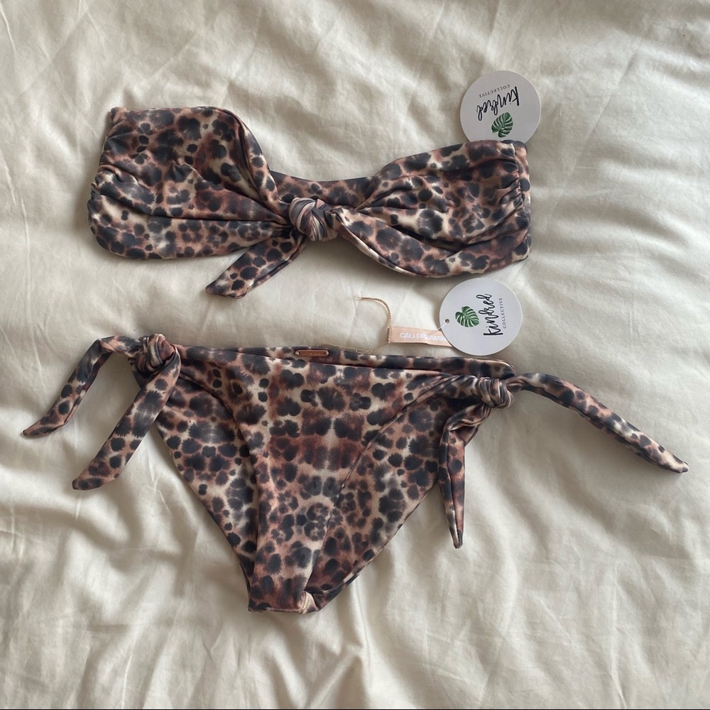 Bandeau leopard bikini set